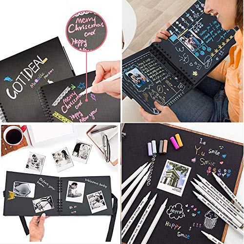 AIOR Album de Fotos para Pegar y Escribir Scrapbook, 80 Páginas Negras, DIY Scrapbooking Album Original para Aniversario de Boda de Oro Cumpleaños Navidad para Mujer Niña Novia Regalos (Negro)