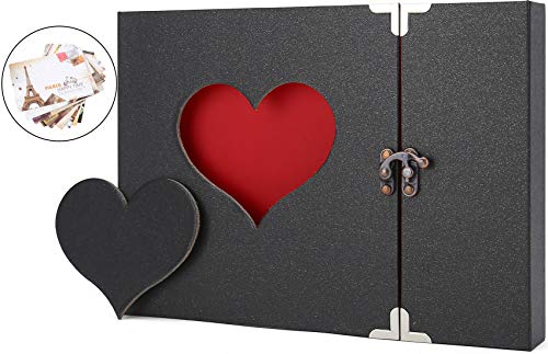 AIOR Álbum de Fotos para Pegar y Escribir Scrapbook, Álbum de Recortes, Creativa del Diario con Grabado en Forma de Corazón, Aniversario de Boda, Cumpleaños, día de San Valentín Idea de Regalo, Negro