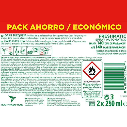 Air Wick Freshmatic - Recambios de Ambientador Spray Automático, Esencia para Casa con Aroma a Oasis Turquesa - Pack de 2