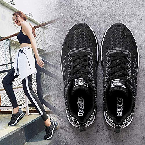 Air Zapatillas de Running para Hombre Mujer Zapatos para Correr y Asfalto Aire Libre y Deportes Calzado Unisexo Black White 40