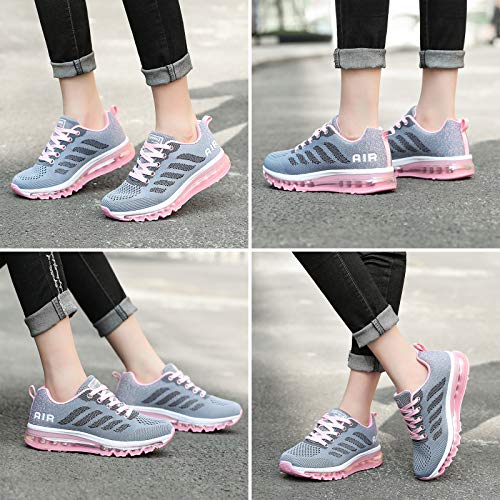 Air Zapatillas de Running para Hombre Mujer Zapatos para Correr y Asfalto Aire Libre y Deportes Calzado Unisexo Gray Pink 41