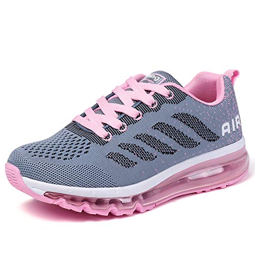 Air Zapatillas de Running para Hombre Mujer Zapatos para Correr y Asfalto Aire Libre y Deportes Calzado Unisexo Gray Pink 41