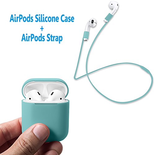 AirPods Case Protective, FRTMA Silicone Skin Case with Sport Strap for Apple AirPods (Ice Sea Blue)