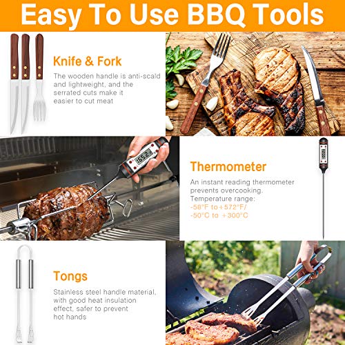 AISITIN Utensilios para Barbacoa Accesorios Barbacoa Acero Inoxidable Kit Barbacoa con 6.6L Bolsa Termica para Hombres Mujeres Camping Barbacoa