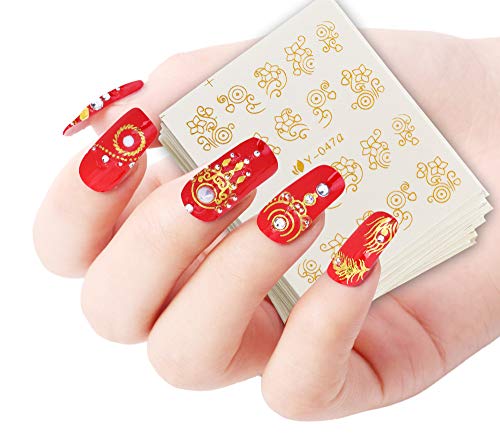 AIUIN 30 Piezas Pegatina de Uñas Estampado de Oro y Plata Atrapasueños Guías de Clavar Tip Pegatinas Conjunto con Uñas de Manicura