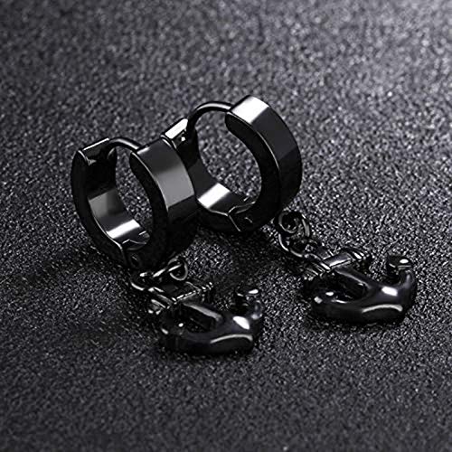 AIUIN Pendientes de Hombres y Hembras Ancla Pequeña Hoop Huggie Aretes Colgante con Forma de Ancla Pendientes de Acero de Titanio Pendientes de Botón Hermosa (1 par Negro)