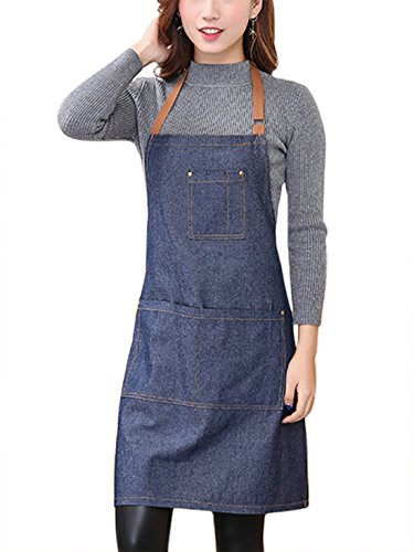 Aivtalk - Delantal Cocina Demin Delantal de Trabajo con Bolsillos para Cocinero Camarero Servidor - Azul Vaquero