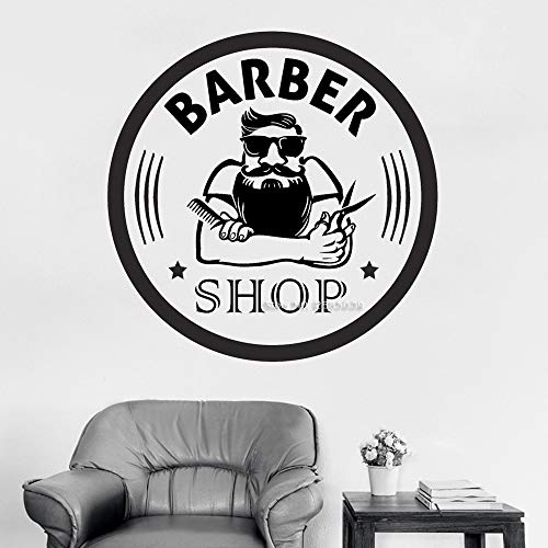 Ajcwhml Barber Shop Wall Decal Vinyl Barber Logo Sticker Hairstyle Shaved Men's Salon Corte de Pelo Barba Face Tool Logo Salon Sticker 56cm x 56cm