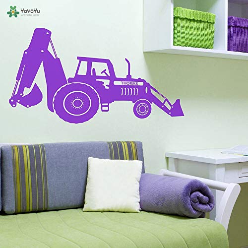 Ajcwhml El Nombre Personalizado del Tractor excavador de la Etiqueta de la Pared es una Etiqueta de la Pared para Dibujos Animados extraíbles de la habitación - 42X23CM-42X23CM
