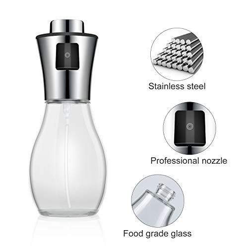 AJOXEL Pulverizador Aceite Dispensador de Aceite, Aceitera Spray Oil Sprayer 200 ml Vinagre/Aceite de Oliva con Embudo Acero Inoxidable Botella de Vidrio para Cocinar más Sano, Ensalada,Plancha