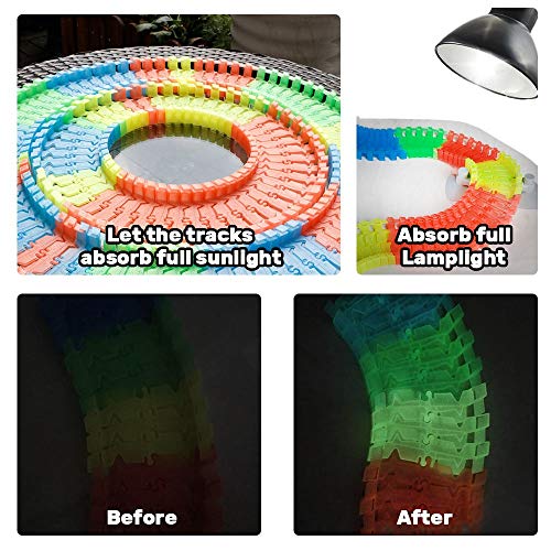 Akokie Circuito Coches Niños Luminoso Pista Coches con 2 LED Coches de Juguetes Niños para 3 4 5 6 años (240 Piezas)