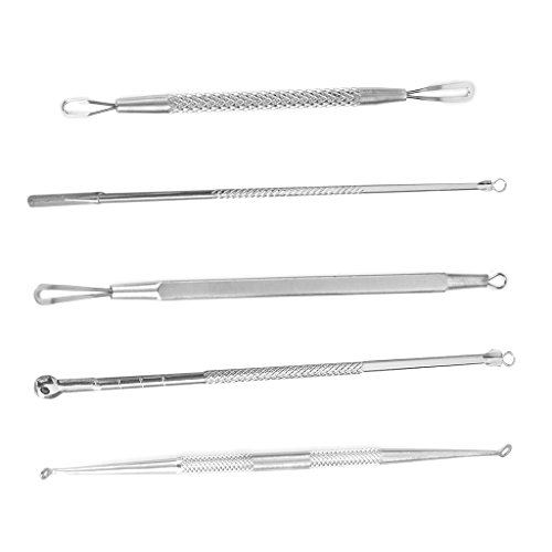 AKORD - Juego de 5 herramientas de extracción de espinillas de acné y extractor de espinillas de acero inoxidable