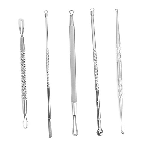 AKORD - Juego de 5 herramientas de extracción de espinillas de acné y extractor de espinillas de acero inoxidable
