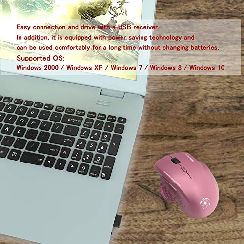 AKSEA Ratón Inalámbrico, Ergonómico para Mouse, 2.4 GHz con Mini Receptor USB, Wireless, 6 Botones, 1600DPI, Silencioso, 3 dpi Adjustables PC/Mac/Portátil (Púrpura)