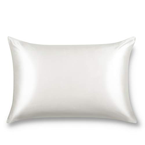 ALASKA BEAR - Funda de Almohada de Seda Natural, hipoalergénico, 19 Momme, 600 Hilos 100% de Seda, tamaño Queen con Cremallera Oculta, 50x75 cm,1 Unidad, Marfil