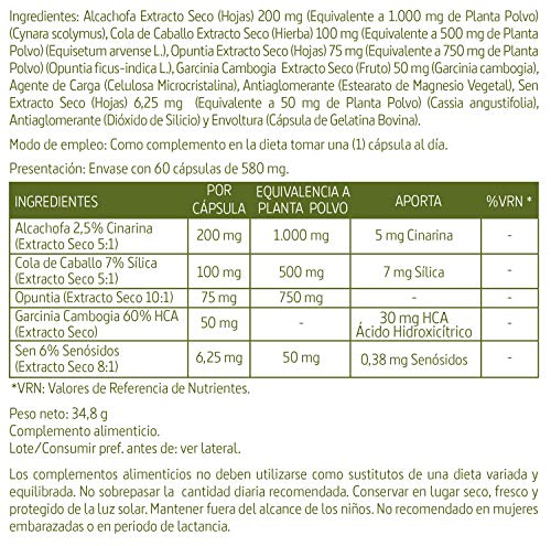 Alcachofa complex 2.300 mg 60 cápsulas. Con cola de caballo, opuntia, garcinia cambogia y sen.