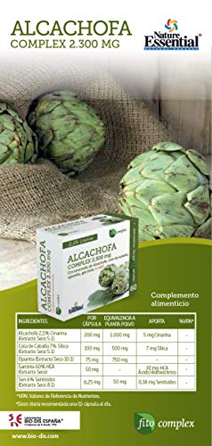 Alcachofa complex 2.300 mg 60 cápsulas. Con cola de caballo, opuntia, garcinia cambogia y sen.