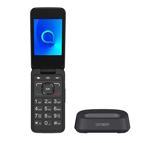 Alcatel 3026 - Teléfono móvil de fácil uso con tapa y base para cargar - botón SOS - Cámara 2MP con flash - teclas grandes - Plateado