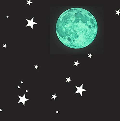 Alcrea. Luna + 462 Estrellas Fluorescentes Luminosas + 2 Mapas simplificados con constelaciones + tiras fosforescentes para marcarlas. Brillan en la oscuridad con luz más brillante. SIN PLANTILLA