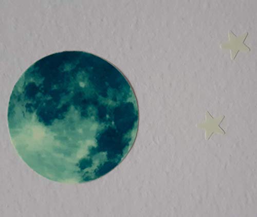 Alcrea. Luna + 462 Estrellas Fluorescentes Luminosas + 2 Mapas simplificados con constelaciones + tiras fosforescentes para marcarlas. Brillan en la oscuridad con luz más brillante. SIN PLANTILLA
