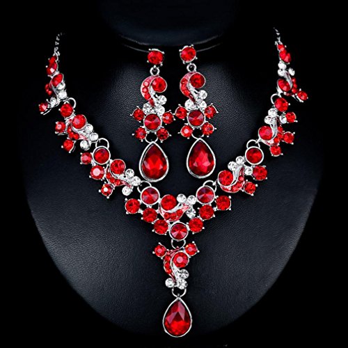 Aleación de Diamantes de Imitación Collar de Perlas Pendientes Colgantes Conjunto Regalo de Joyería de Boda por ESAILQ