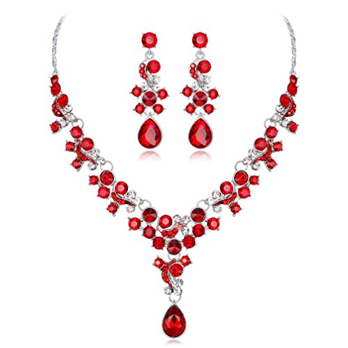 Aleación de Diamantes de Imitación Collar de Perlas Pendientes Colgantes Conjunto Regalo de Joyería de Boda por ESAILQ