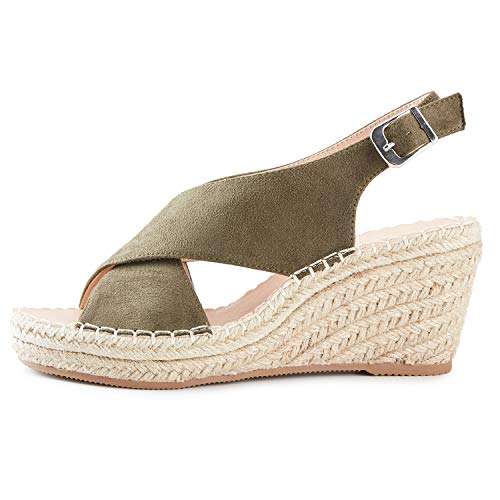 Alexis Leroy Peep Toe Correas Cruzadas Slingback Alpargatas Plataforma Sandalias de Cuña para Mujer Verde 41 EU