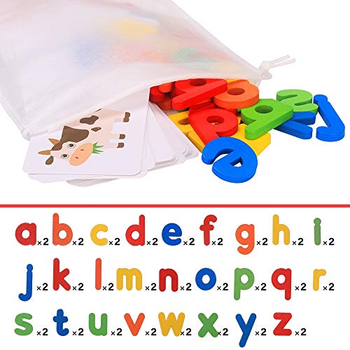 Alfabeto Rompecabezas de Madera, Juguete De Madera para Niños Montessori Juguete de Aprendizaje de Ortografía para Niños y Niñas Juego de Letras a Juego