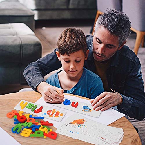 Alfabeto Rompecabezas de Madera, Juguete De Madera para Niños Montessori Juguete de Aprendizaje de Ortografía para Niños y Niñas Juego de Letras a Juego