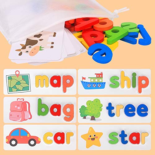 Alfabeto Rompecabezas de Madera, Juguete De Madera para Niños Montessori Juguete de Aprendizaje de Ortografía para Niños y Niñas Juego de Letras a Juego