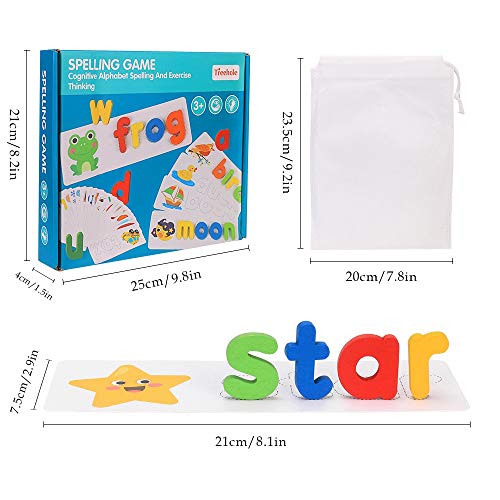 Alfabeto Rompecabezas de Madera, Juguete De Madera para Niños Montessori Juguete de Aprendizaje de Ortografía para Niños y Niñas Juego de Letras a Juego