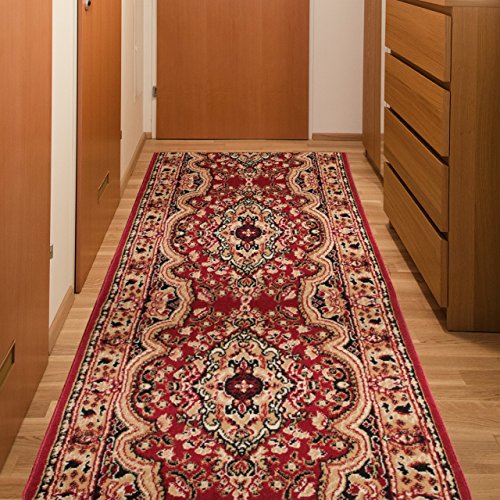 Alfombra De Pasillo Tradicional - Color Rojo De Diseño Oriental - Mejor Calidad - Diferentes Dimensiones S-XXXL 90 x 150 cm