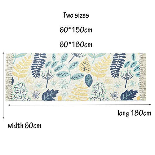 Alfombra Tejida a Mano con Borlas, Morbuy Algodón y Lino Estampadas Esterilla Lavable, Decorativo Manta Té Cuarto de Estar Alfombra Mesita Área de Alfombra (60x150cm,Ginkgo biloba)