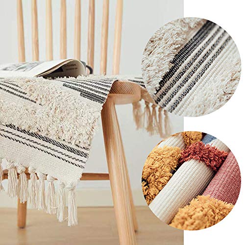 Alfombra Tejida a Mano con Borlas, Morbuy Algodón y Lino Estampadas Esterilla Lavable, Decorativo Manta Té Cuarto de Estar Alfombra Mesita Área de Alfombra (60x150cm,Ginkgo biloba)