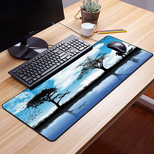 Alfombrilla goma antideslizante para ratón, La naturaleza, el hombre con el perro caminando por el lago con reflejo del ár,ratón de goma antideslizantes con Designs para gamer y Office trabajo60x35 cm