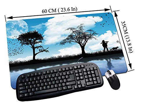 Alfombrilla goma antideslizante para ratón, La naturaleza, el hombre con el perro caminando por el lago con reflejo del ár,ratón de goma antideslizantes con Designs para gamer y Office trabajo60x35 cm