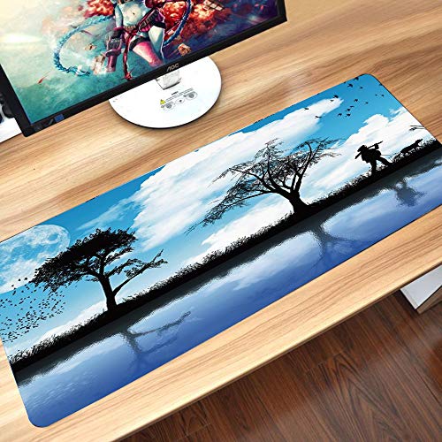 Alfombrilla goma antideslizante para ratón, La naturaleza, el hombre con el perro caminando por el lago con reflejo del ár,ratón de goma antideslizantes con Designs para gamer y Office trabajo60x35 cm