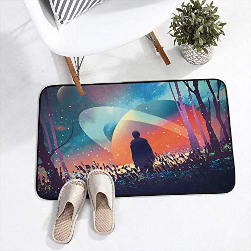 Alfombrillas de baño,Fantasy Art Decor, Hombre solo bajo los vibrantes reflejos de los planetas Galaxy Space Cosmos Ar,de Microfibra Antideslizante Absorbente Alfombra de Baño Máquina Lavable,,45x75cm