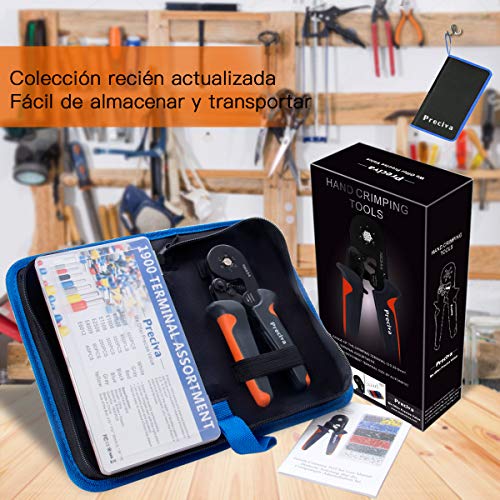 Alicates Terminales hexagonal,Preciva Alicate hexagonal de trinquete ajustable,se utiliza para extremos de cable de 0.25-6.0mm² / AWG 23-10 con 1900 Pcs conector de cable