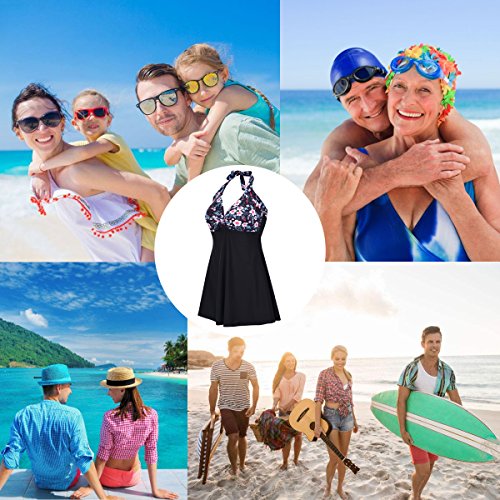 ALICECOCO Señoras Retro Polka Traje de baño más Traje de baño de tamaño de una Pieza con Fondo Boyshort (Flores, 5XL)