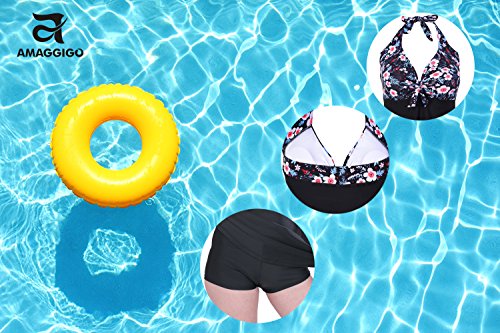 ALICECOCO Señoras Retro Polka Traje de baño más Traje de baño de tamaño de una Pieza con Fondo Boyshort (Flores, 5XL)