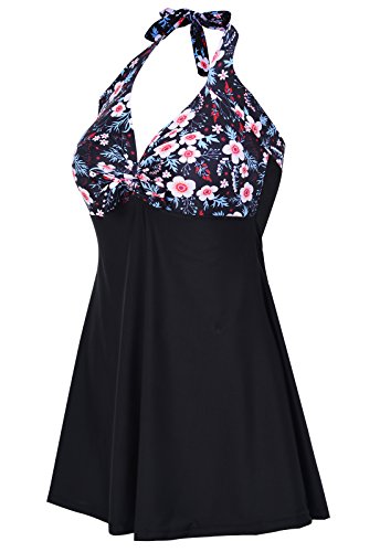 ALICECOCO Señoras Retro Polka Traje de baño más Traje de baño de tamaño de una Pieza con Fondo Boyshort (Flores, 5XL)