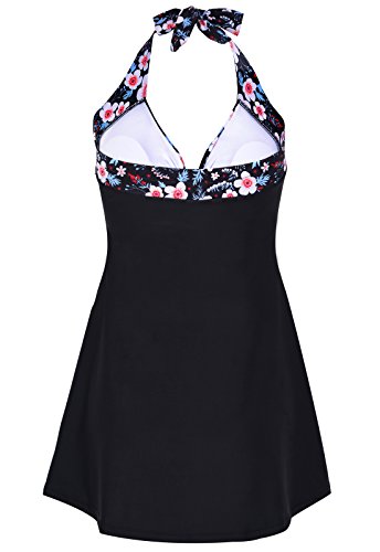 ALICECOCO Señoras Retro Polka Traje de baño más Traje de baño de tamaño de una Pieza con Fondo Boyshort (Flores, 5XL)