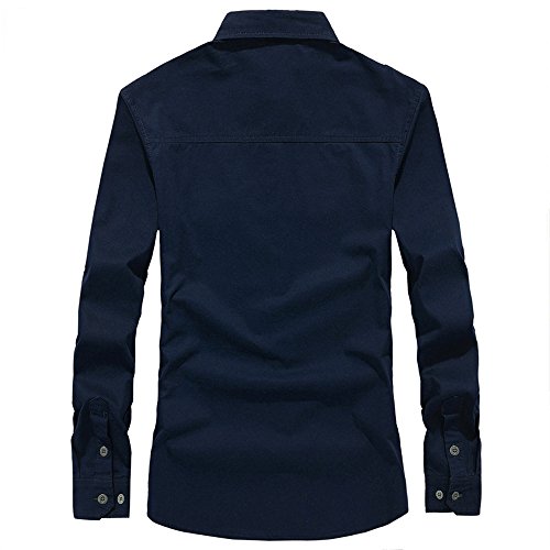 ALIKEEY Men 'S Retro Tooling Solapa Cotton Casual Camisa De Manga Larga para Hombres Otoño Carga Militar Botón Top Blusa Vestido De Slim