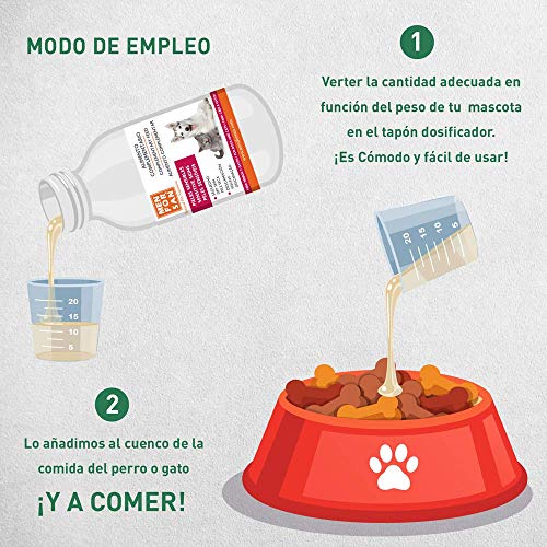 Alimento complementario líquido para perros y gatos con pieles sensibles |Ingredientes naturales |Para animales con pieles atópicas, enrojecimiento o exceso de grasa en la piel 120ml