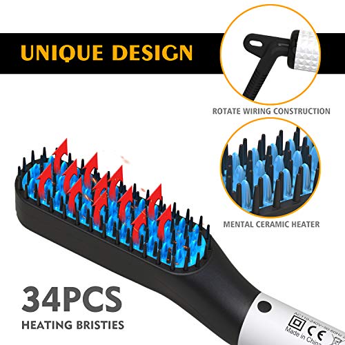 Alisador Barba Eléctrico, Rápida Cepillo Alisador para Hombre y Mujer, Peine Alisador Multifuncional de Cabello y Barba Anti-escaldado, con Ión Negativo y 2 Temperaturas Ajustables Hasta 200 ° C