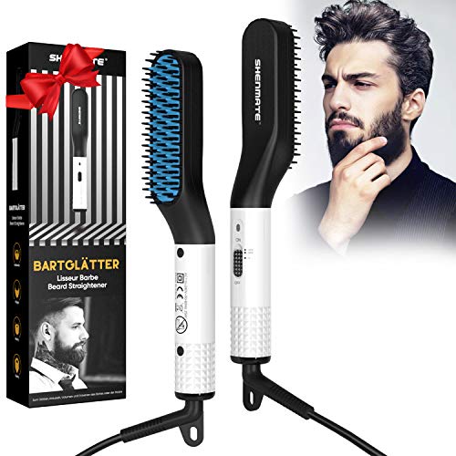 Alisador Barba Eléctrico, Rápida Cepillo Alisador para Hombre y Mujer, Peine Alisador Multifuncional de Cabello y Barba Anti-escaldado, con Ión Negativo y 2 Temperaturas Ajustables Hasta 200 ° C