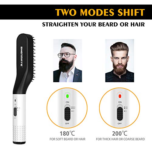 Alisador Barba Eléctrico, Rápida Cepillo Alisador para Hombre y Mujer, Peine Alisador Multifuncional de Cabello y Barba Anti-escaldado, con Ión Negativo y 2 Temperaturas Ajustables Hasta 200 ° C