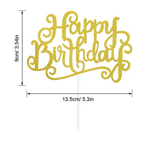 Allazone Decoraciones para Tarta, 1 Pz Oro Happy Birthday y 12 Pz Palillos con Estrellas Doradas y Plateadas, Happy Birthday Topper Decoración para Cumpleaños Baby Shower Fiesta Temática
