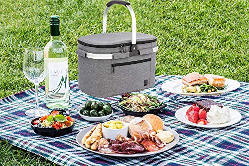 ALLCAMP Bolsa Refrigeradora Aislada Grande de 22L Cesta Picnic Familia aislada Cesta de Picnic,Bolsa térmica Grande Negro